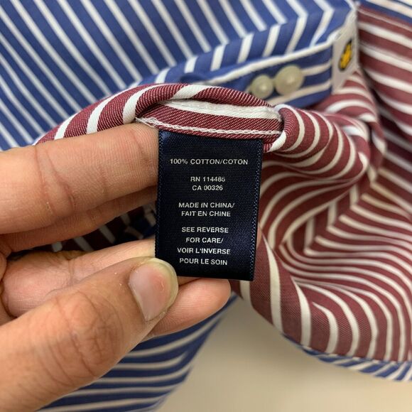 Lincs DC & Co Shirt Mens L Large Blue Striped Long Sleeve Button Up Woven Cotton - Picture 5 of 10